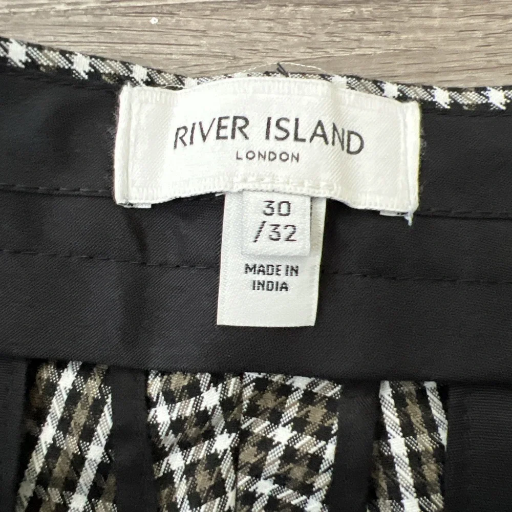 NWT River Island Skinny Fit Trousers Mens 30x32 Brown Check Plaid Smart